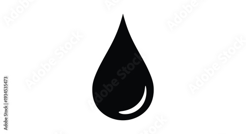 A stark black droplet form stands out against a plain white background creating a simple silhouette high quality