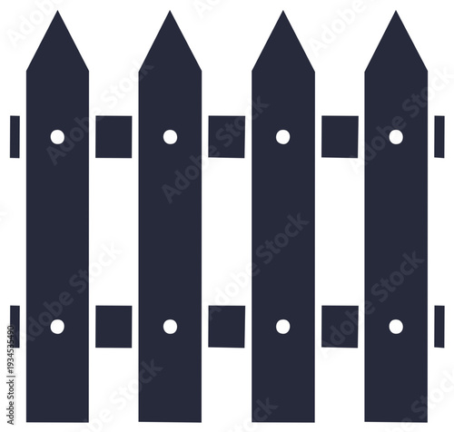 Simple picket fence vector illustration featuring dark blue color and symmetrical design in a repeating pattern