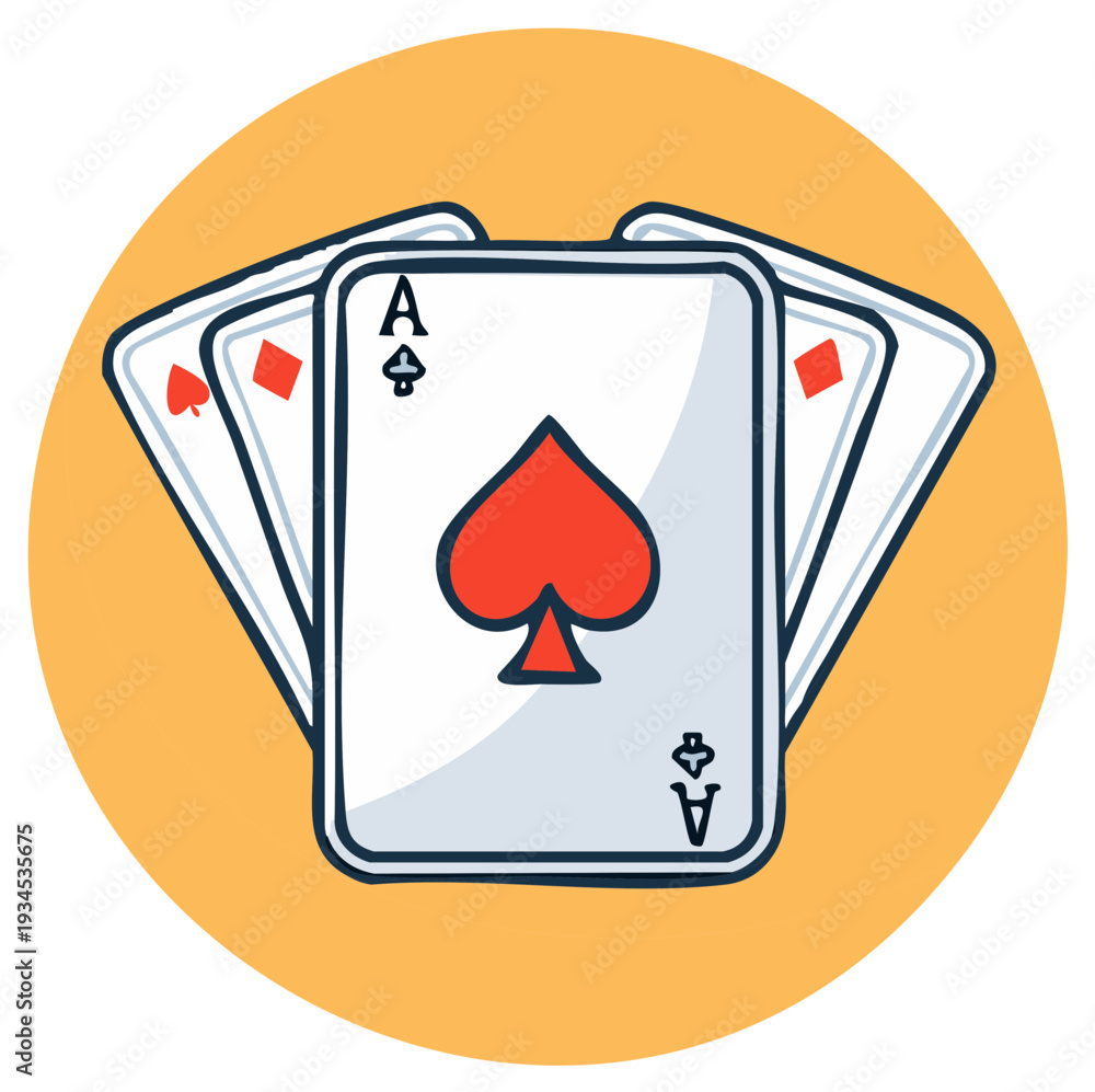 Obraz premium Hand Drawn Cartoon Illustration of Fanned Playing Cards with Ace of Spades