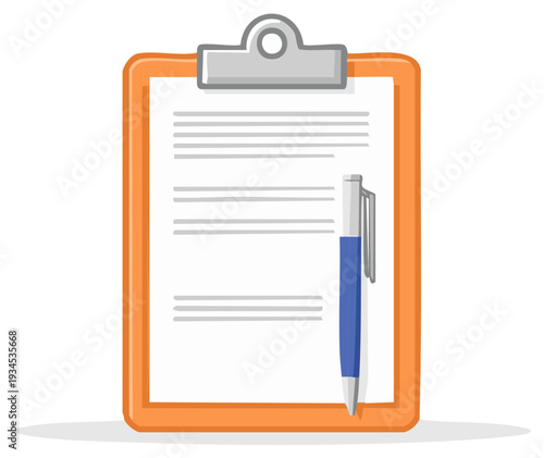 Orange Clipboard with Lined Paper and Pen for Notes or Tasks