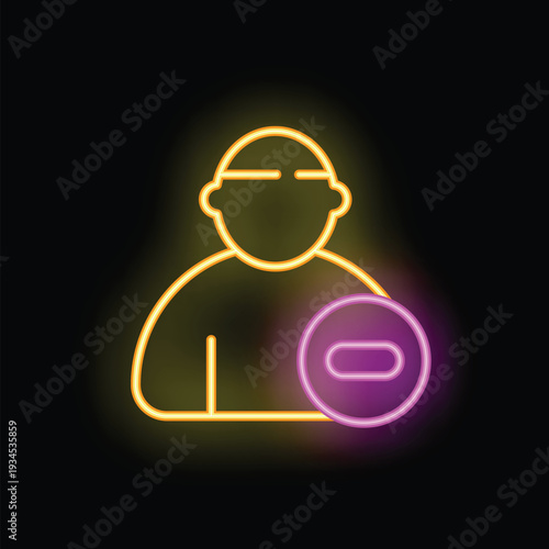 Glowing neon user icon being disabled with minus sign in circle