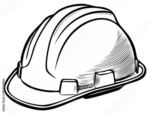 Black and white illustration of a construction hard hat with a brim and suspension system