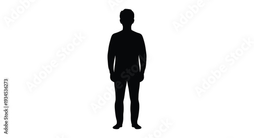A stark full body silhouette of a person standing frontally against a clean white background silhouette high quality professional