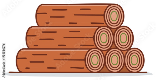 Stack of cut wooden logs illustration. Pile of timber or firewood for lumber industry cartoon vector icon.