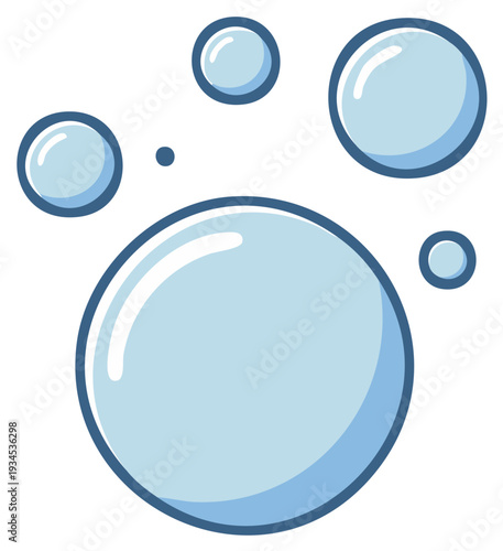 Playful Group of Shiny Blue Soap Bubbles Vector Illustration