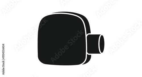 A minimalist black silhouette of a vintage camera capturing a classic aesthetic with a distinct shape silhouette