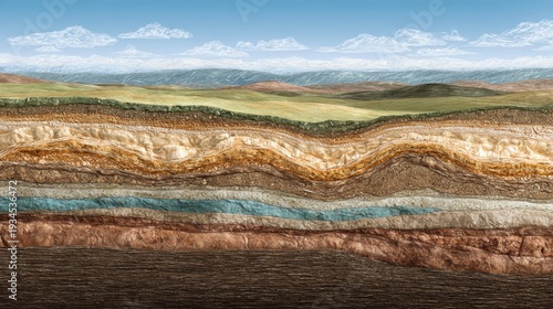 Geological cross section showing earth layers