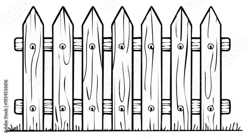 Rustic Wooden Picket Fence with Sharpened Posts and Green Grass Below