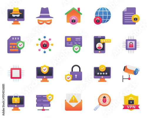 Gradient color icons set for Cyber security