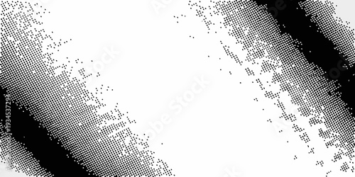 Abstract halftone pattern with black and white dots creating a dynamic design