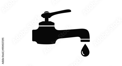 A minimalist depiction of a black faucet with a single droplet showcasing a striking silhouette high quality professional