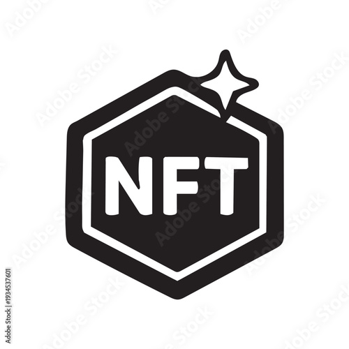 NFT cryptocurrency silhouette icon – Blockchain Technology Concept