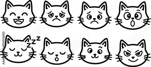 Cute Cat Face Emoji Expression Emotion Icon Collection,cat face emoji, kitten expression icons, cat emotion graphics, feline face symbols, cat emoji illustrations, kitten emotion designs