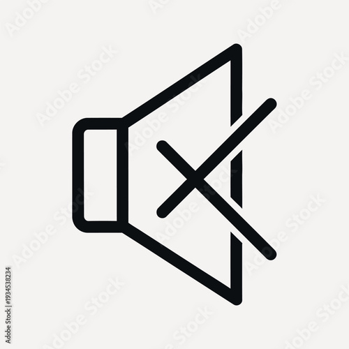 Black speaker with a diagonal cross symbol indicating mute function on a light grey background