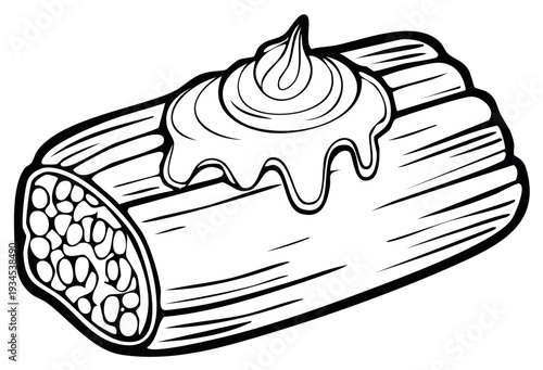 Delicious Rolled Pastry with Sweet Cream Filling and Frosting Swirl Illustration