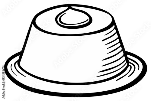 Hand-drawn illustration of pudding or flan dessert with creamy topping in simple vector design