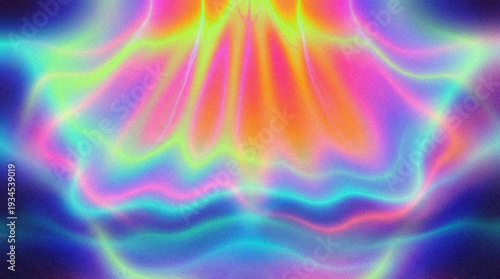 Canvas Print Radiant neon flower mandala with symmetrical glowing petals in orange-pink-yellow-green-blue-purple gradients