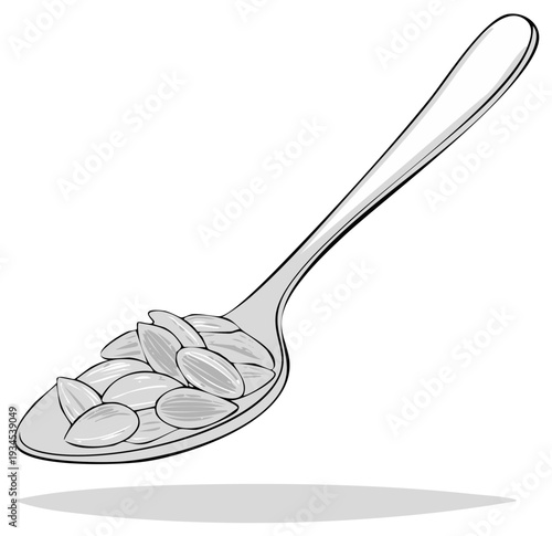 Spoonful of Almonds Sketch Style Vector Illustration Full Spoon of Nutritious Snack