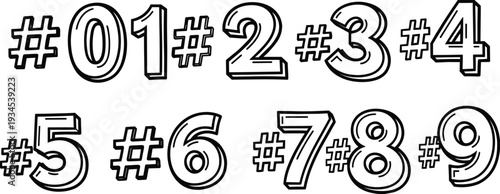 Hashtag Number Ranking Typography Numeral Symbol Set,hashtag number graphics, ranking numeral icons, number typography symbols,