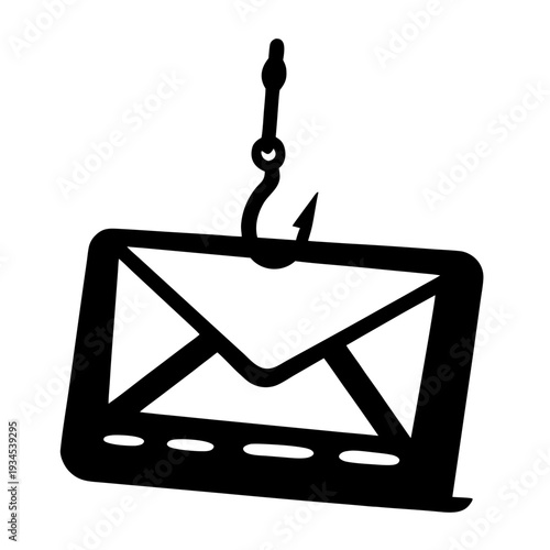 Phishing scam email icon with hook