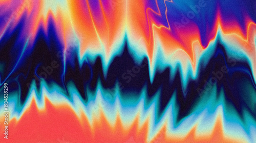 Photography Vivid neon fluid waves with glowing orange-blue-purple gradients and mountain-like peaks