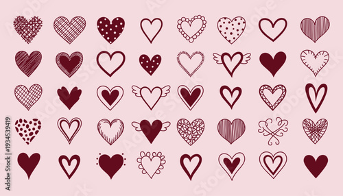 Hand Drawn Heart Doodle Icon Set � Valentine Love Symbol Sketch Collection