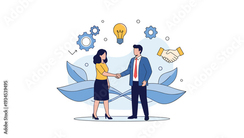 Business partners shaking hands to seal a deal based on a innovative creative idea and technical collaboration.