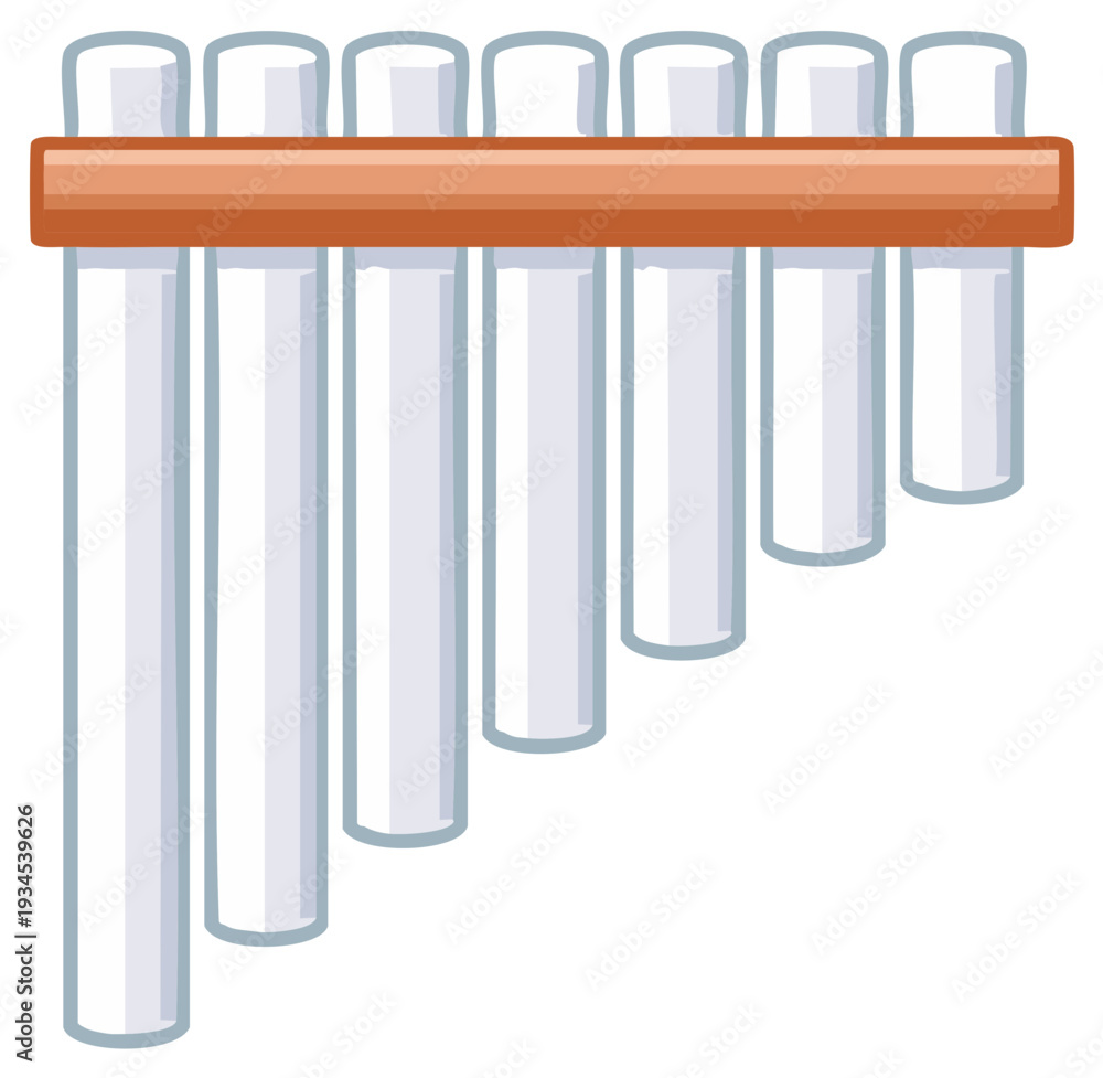 Fototapeta premium Stylized Pan Flute Musical Instrument With Seven Tubes and Wooden Bar