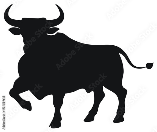 A powerful horned bull silhouette in a dynamic walking pose vector illustration