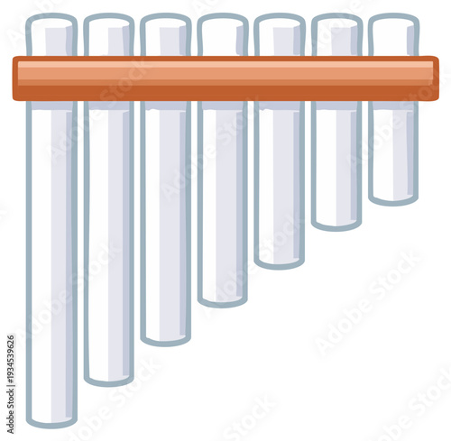 Stylized Pan Flute Musical Instrument With Seven Tubes and Wooden Bar