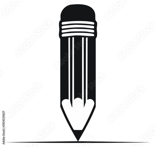 Silhouette illustration of a classic writing pencil with eraser and writing tip.