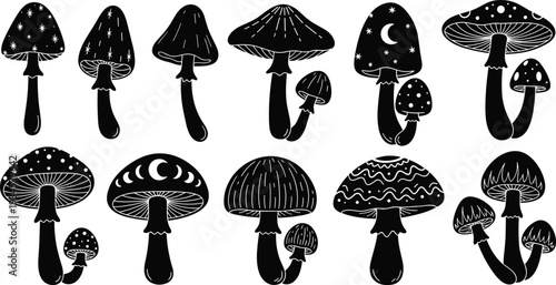  Mystical Boho Mushroom Silhouette Collection � Magic Forest Fungi Art Bundle