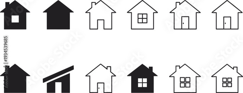 House and home icon silhouette set with modern residential building symbols outline filled vector illustration isolated black real estate collection