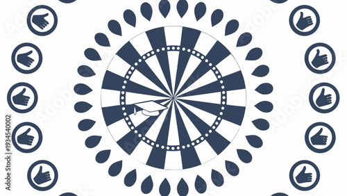 Graduation cap on dartboard with thumbs up icons