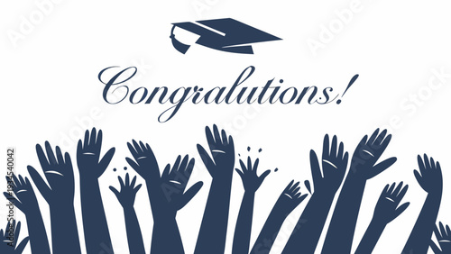 People celebrating graduation with raised hands and mortarboard
