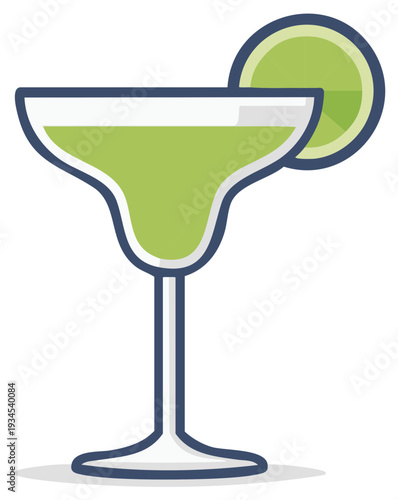 Illustration of a Margarita Cocktail with Lime Slice in a Cocktail Glass.