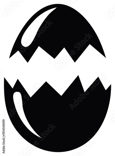 Black silhouette of a cracked egg revealing the inside symbolizing new life and beginnings