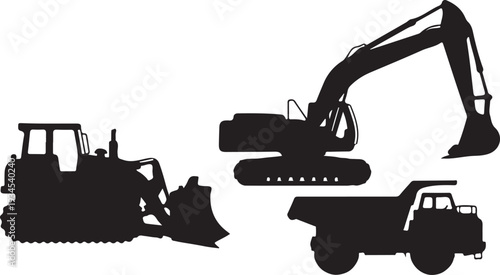 Heavy machinery vehicles silhouette collection for construction and excavation work