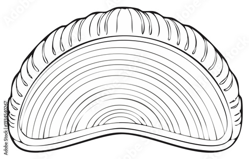 Outline Drawing of Empanada Pastry with Decorative Edges