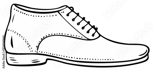 Line Art Leather Dress Shoe with Laces and Brogue Detailing Graphic Design Element