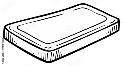Hand Drawn Illustration of a Rectangular Mattress with a Simple Outline and Hatching Detail
