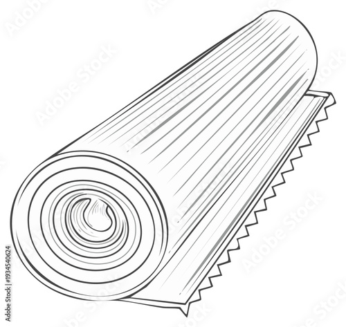 Rolled-up carpet mat line art style illustration, yoga mat, fitness, exercise, studio