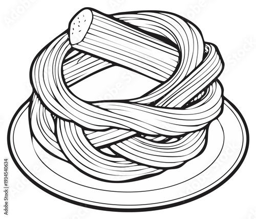Twisted pretzel with salt on a plate, graphic illustration