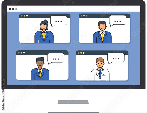 Online video conference meeting on computer screen business communication vector illustration concept
