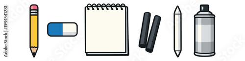 Creative tools for artists and designers including pencil and notepad