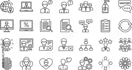 Business healthcare and customer service outline icons communication vector illustration set