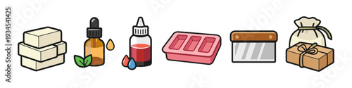 Handmade soap making supplies and ingredients illustration