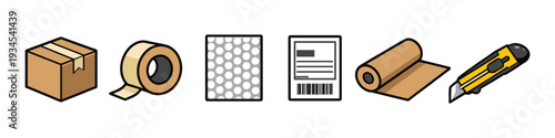 Collection of shipping and packing supplies for sending parcels and boxes efficiently