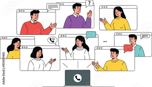 Online video conference meeting people communication remote teamwork vector illustration concept