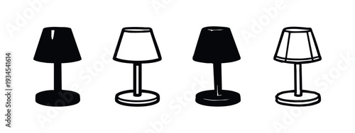 Diverse Black and White Table Lamp and Light Fixture Icons